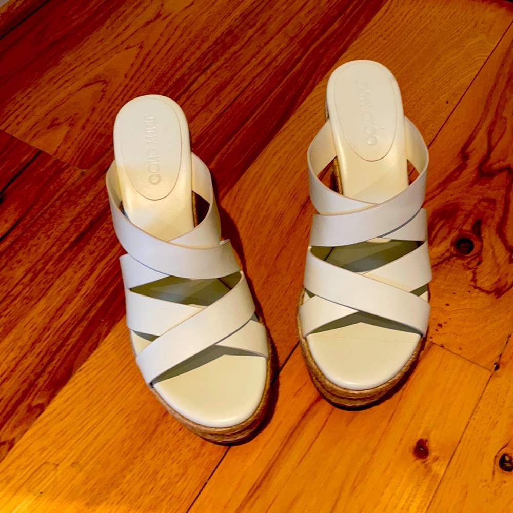New w/box Jimmy Choo wedge sandals.